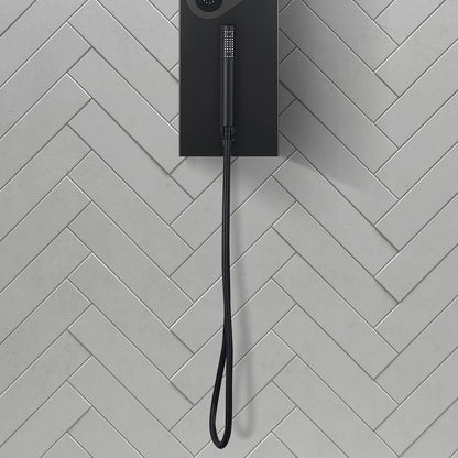 140mm Black Rainfall Shower Panel with Handheld Shower Adjustable Showerhead & Body Jets - 