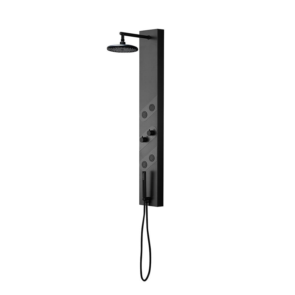 140mm Black Rainfall Shower Panel with Handheld Shower Adjustable Showerhead & Body Jets - 