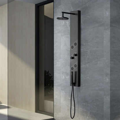 140mm Black Rainfall Shower Panel with Handheld Shower Adjustable Showerhead & Body Jets - Homary