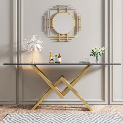 1500mm Black & Gold Narrow Console Table Accent Table For Hallway X Base & Metal - Homary
