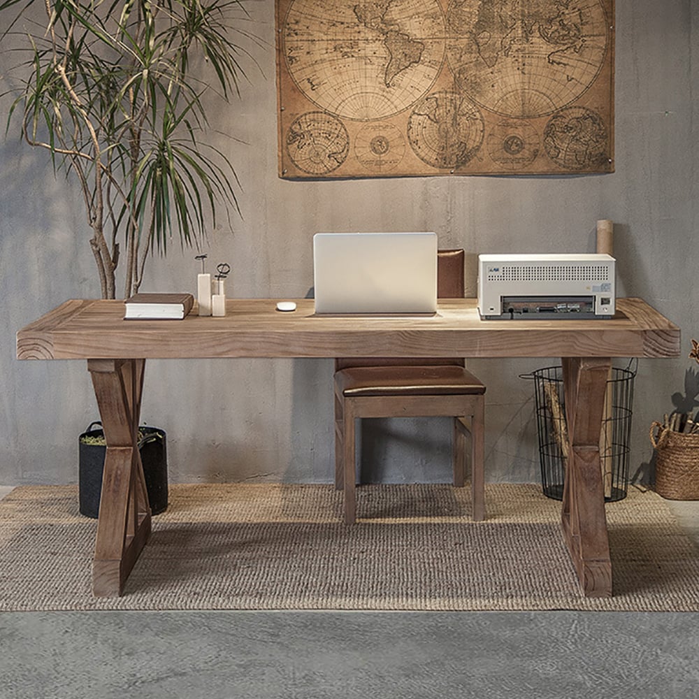 1500mm Farmhouse Wooden Standing Writing Desk in Natural Trestle - Homary