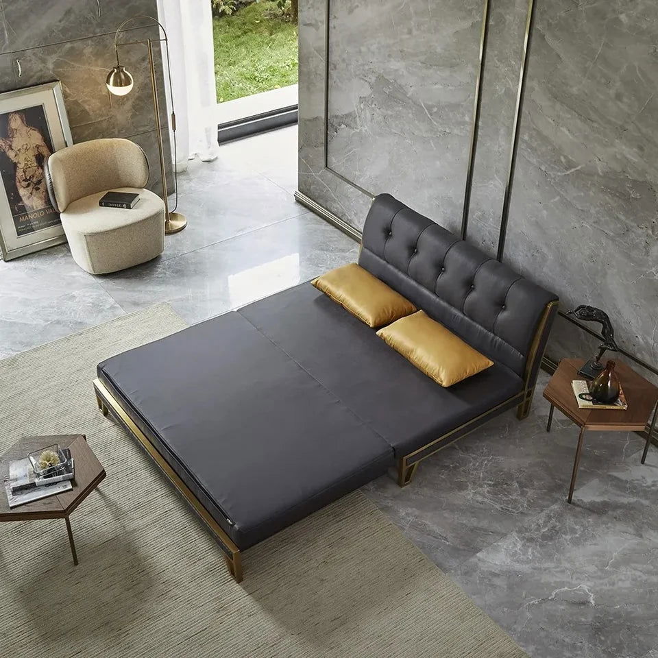 1500mm Modern Black Convertible Sofa Bed Tufted Leath-Aire Upholstery - 