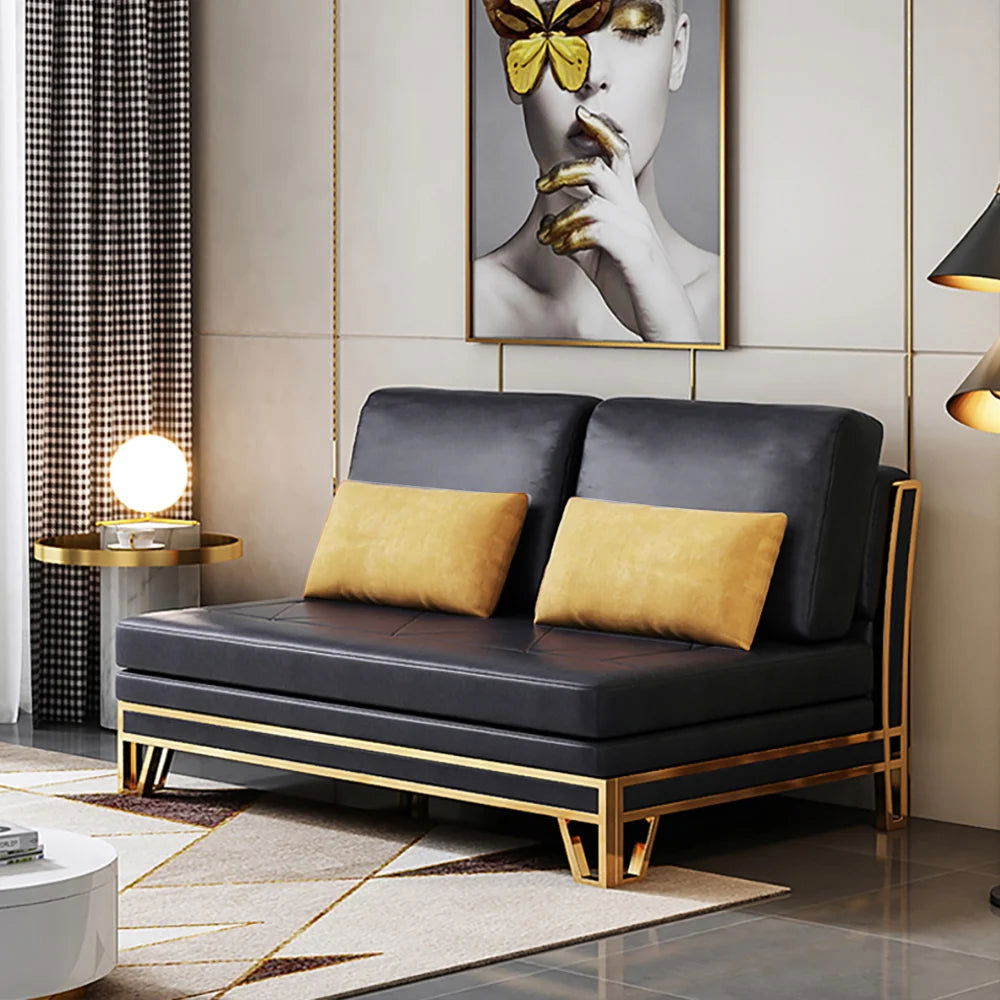 1500mm Modern Black Convertible Sofa Bed Tufted Leath-Aire Upholstery - 