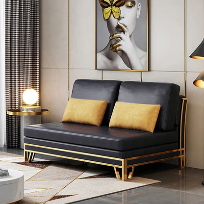 1500mm Modern Black Convertible Sofa Bed Tufted Leath-Aire Upholstery - 