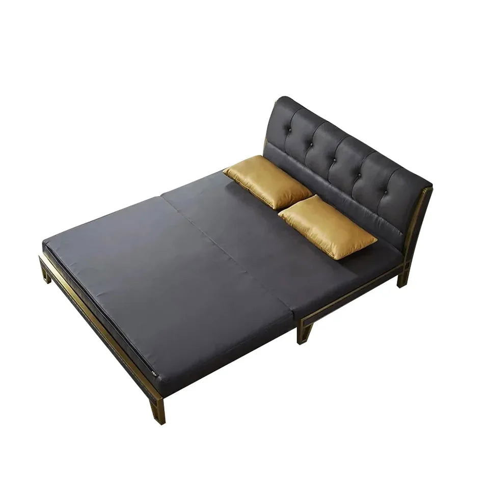 1500mm Modern Black Convertible Sofa Bed Tufted Leath-Aire Upholstery - 