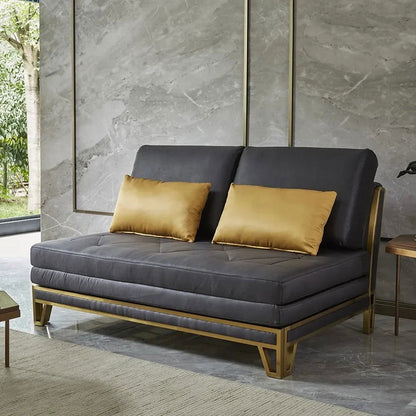 1500mm Modern Black Convertible Sofa Bed Tufted Leath-Aire Upholstery - 