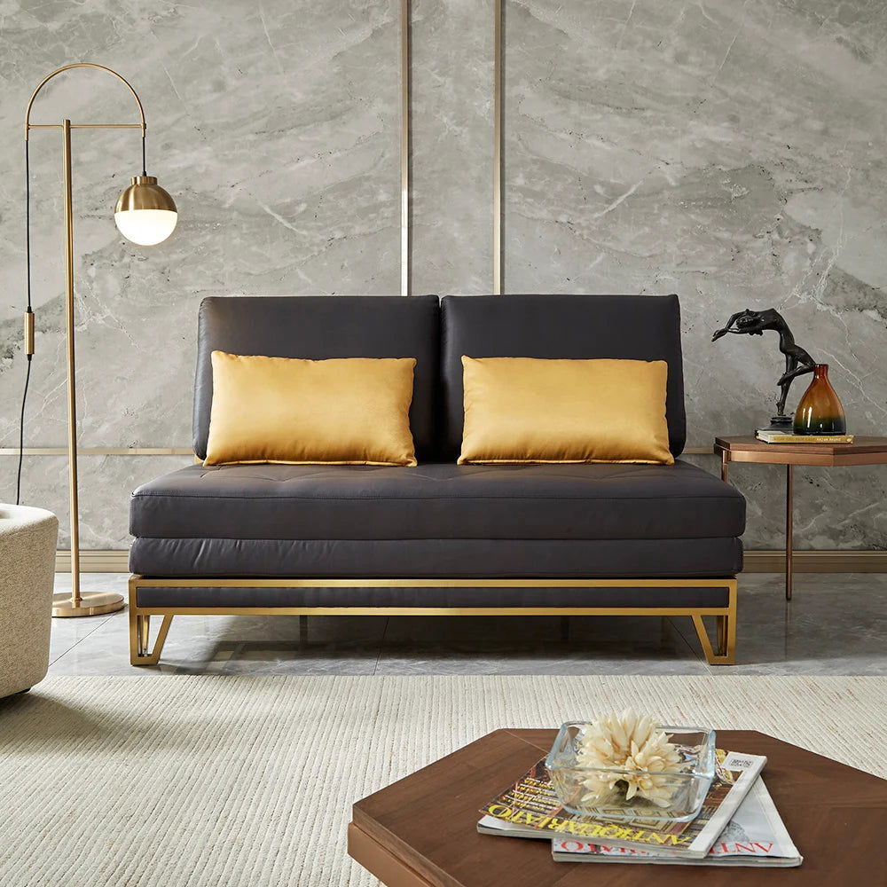 1500mm Modern Black Convertible Sofa Bed Tufted Leath-Aire Upholstery - 