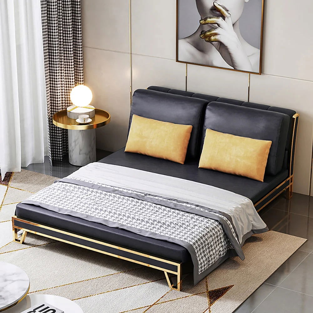 1500mm Modern Black Convertible Sofa Bed Tufted Leath-Aire Upholstery - Homary