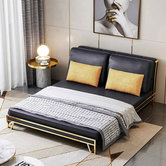 1500mm Modern Black Convertible Sofa Bed Tufted Leath-Aire Upholstery - Homary