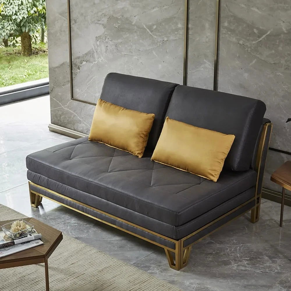 1500mm Modern Black Convertible Sofa Bed Tufted Leath-Aire Upholstery - Homary