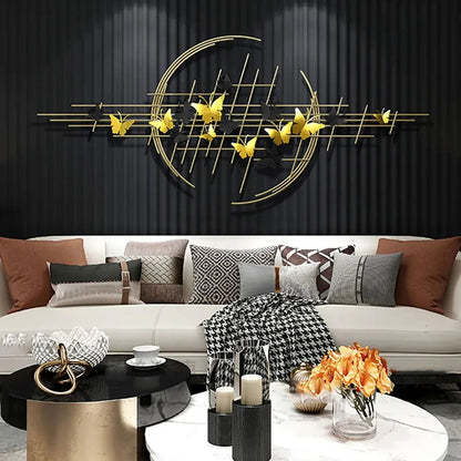 1500mm Modern Butterfly Wall Decor Creative Metal Wall Art in Gold & Black Living Room - 