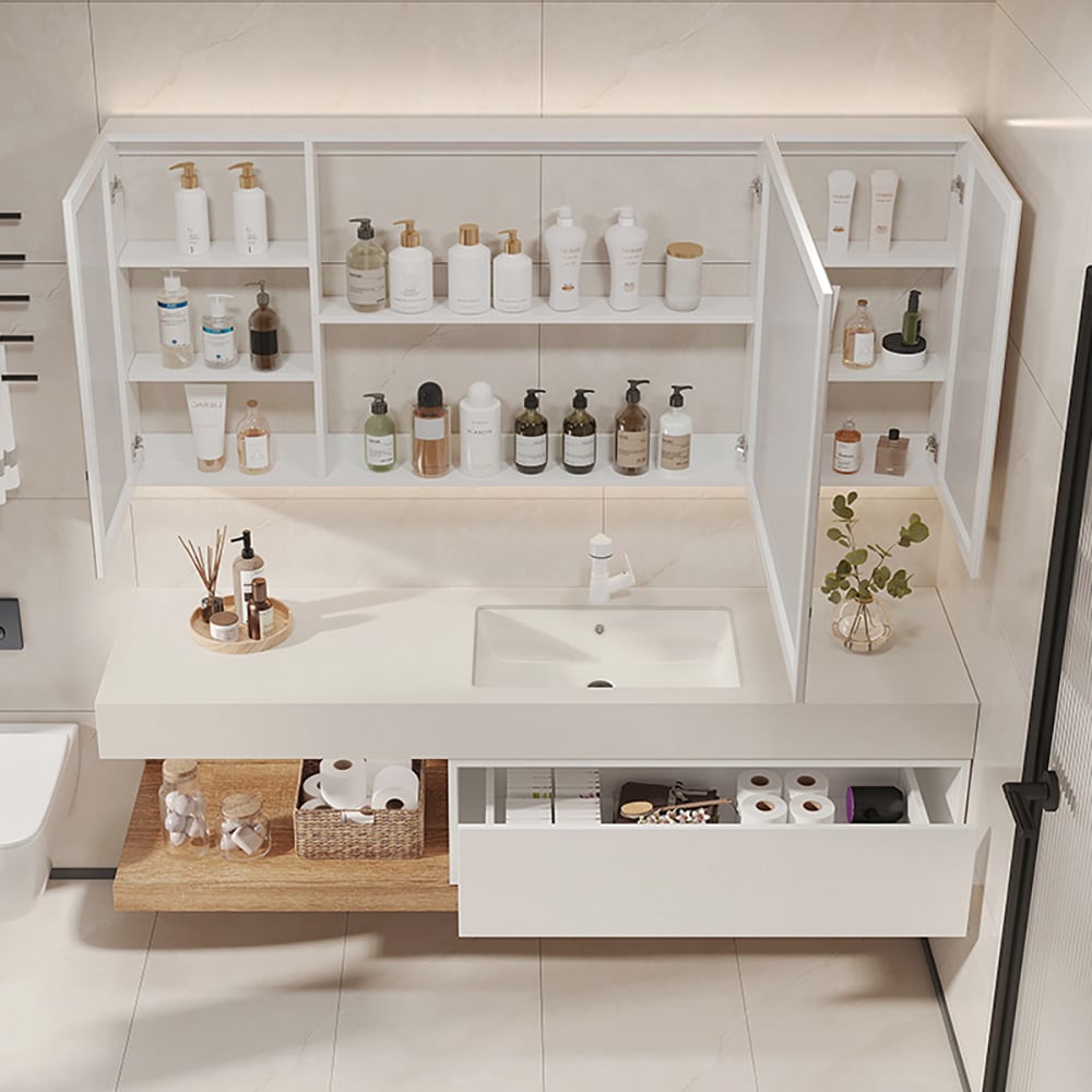 1500mm Modern Floating Bathroom Vanity Set With Single Basin Wall-Mount White & Natural - 