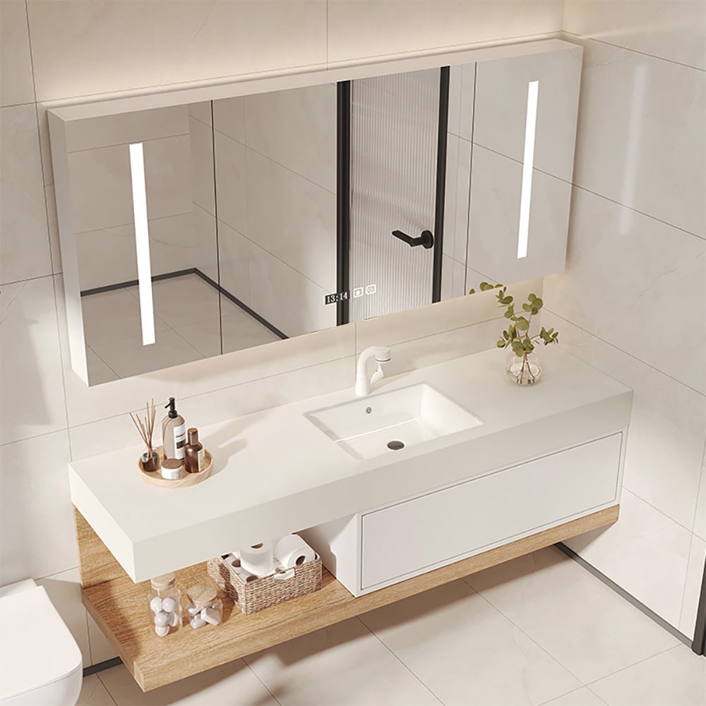 1500mm Modern Floating Bathroom Vanity Set With Single Basin Wall-Mount White & Natural - 