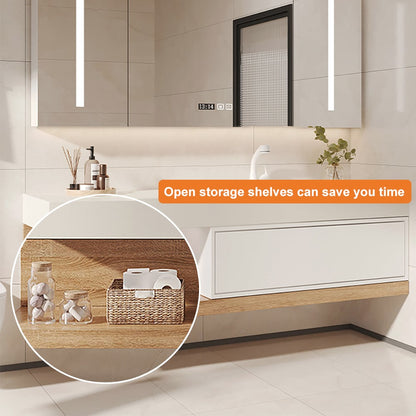 1500mm Modern Floating Bathroom Vanity Set With Single Basin Wall-Mount White & Natural - 
