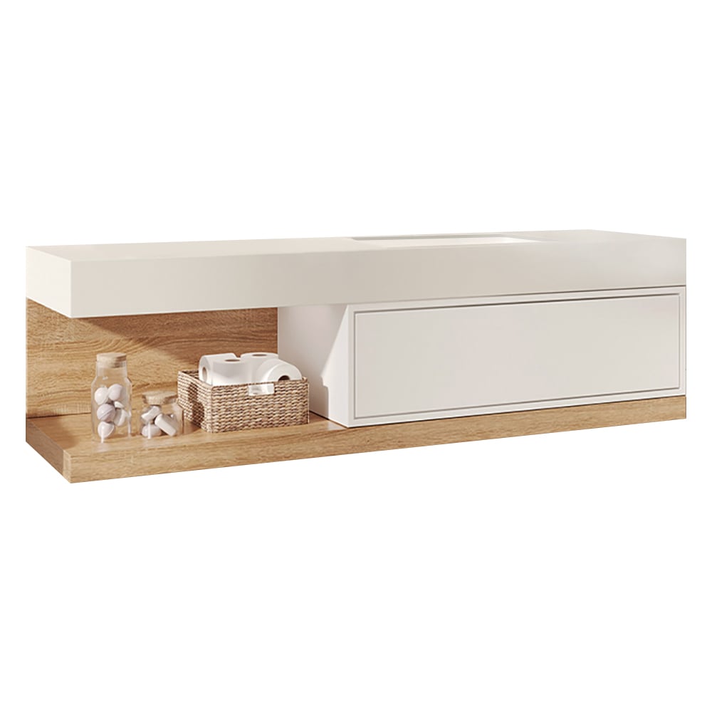 1500mm Modern Floating Bathroom Vanity Set With Single Basin Wall-Mount White & Natural - 