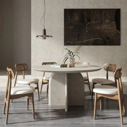 1500mm Modern Round Dining Table for 8 Grey Solid Wood Tabletop Pedestal Base - 