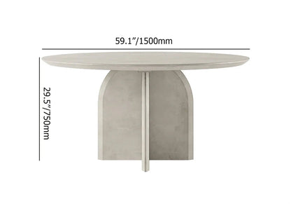 1500mm Modern Round Dining Table for 8 Grey Solid Wood Tabletop Pedestal Base - 