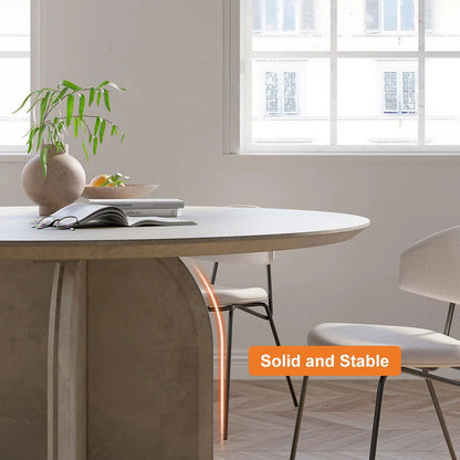 1500mm Modern Round Dining Table for 8 Grey Solid Wood Tabletop Pedestal Base - 