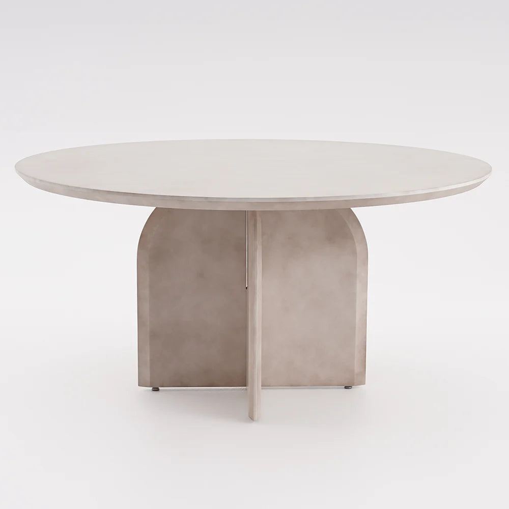 1500mm Modern Round Dining Table for 8 Grey Solid Wood Tabletop Pedestal Base - 