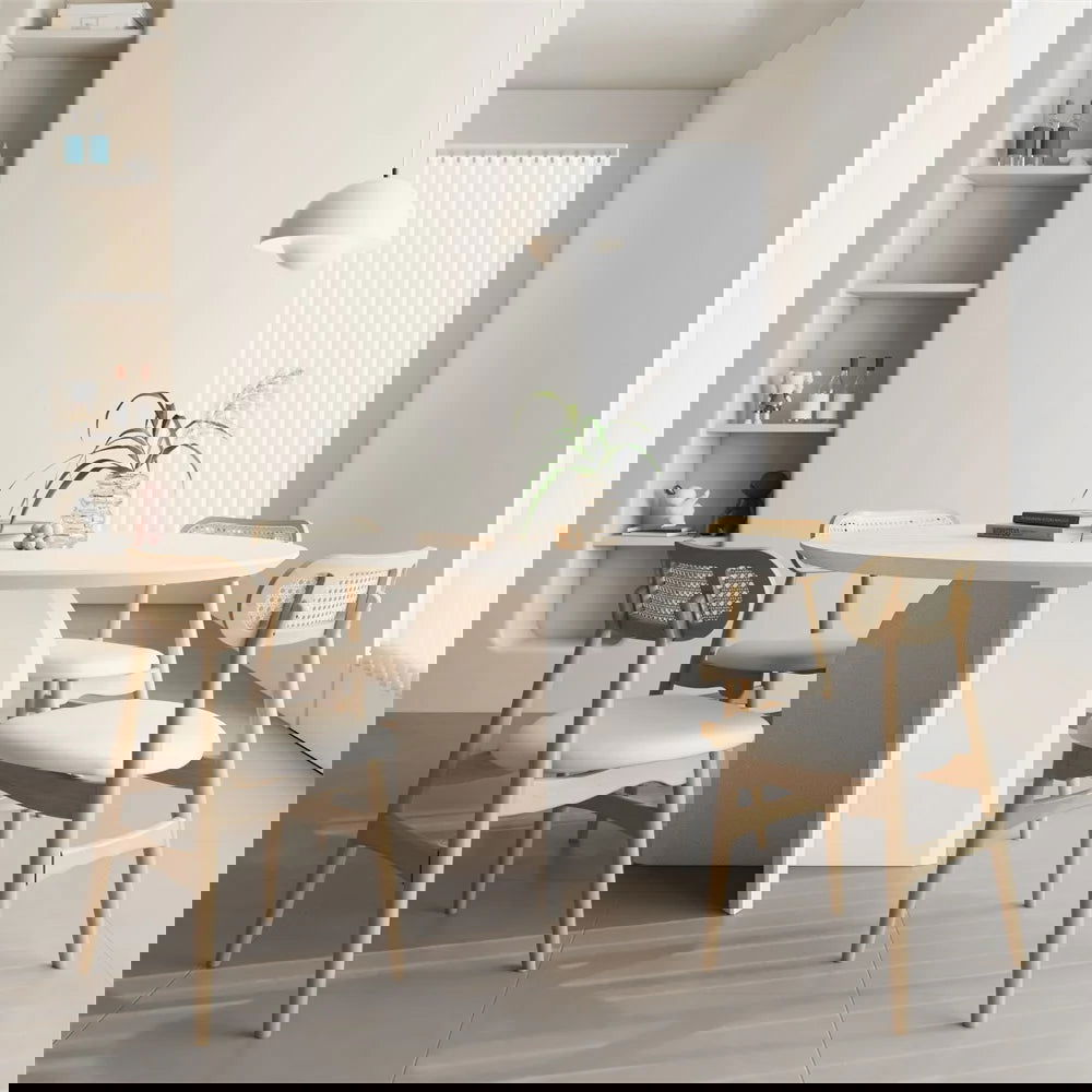 1500mm Modern Round Dining Table for 8 White Solid Wood Tabletop Pedestal Base - 