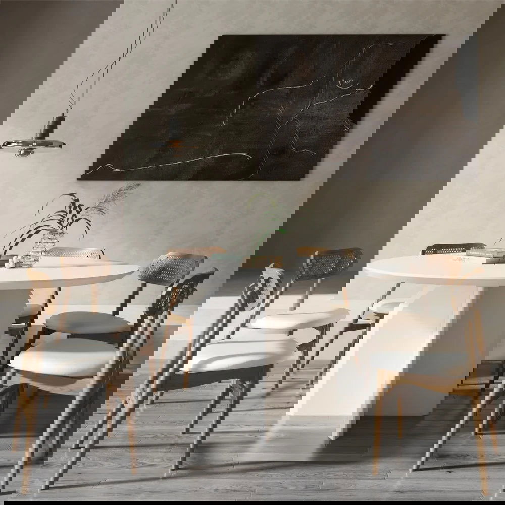 1500mm Modern Round Dining Table for 8 White Solid Wood Tabletop Pedestal Base - 