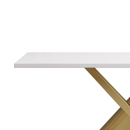 1500mm Narrow White Console Table Modern Style Hallway Table with Gold Metal X Base - 