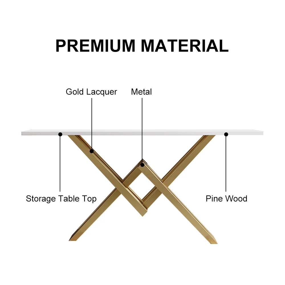 1500mm Narrow White Console Table Modern Style Hallway Table with Gold Metal X Base - 
