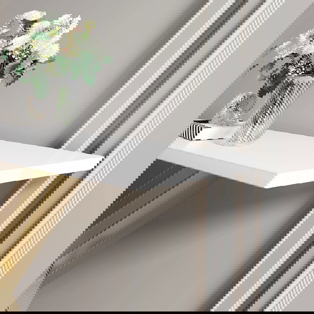 1500mm Narrow White Console Table Modern Style Hallway Table with Gold Metal X Base - 