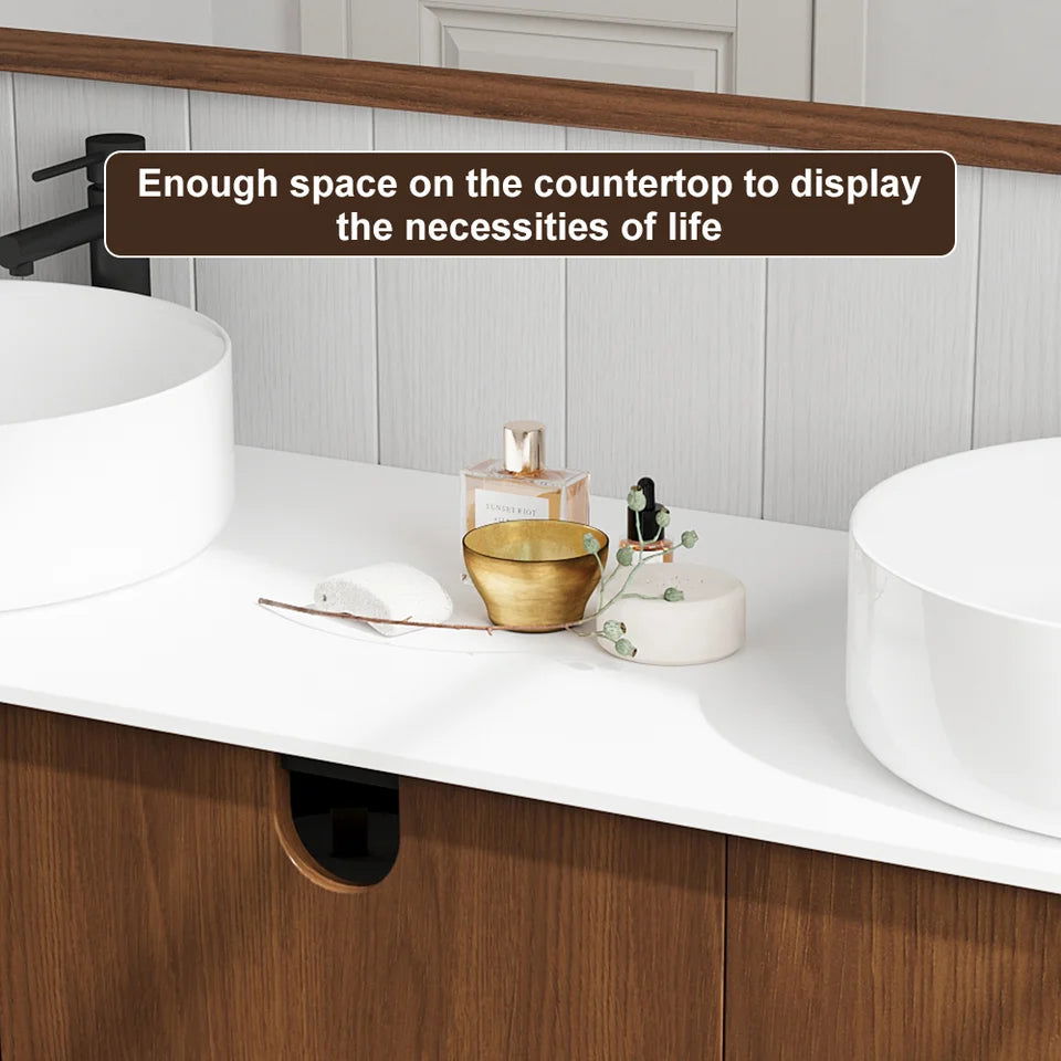 1500mm Teak Wood Freestanding Double Bathroom Vanity with Top Vessel Sink - 