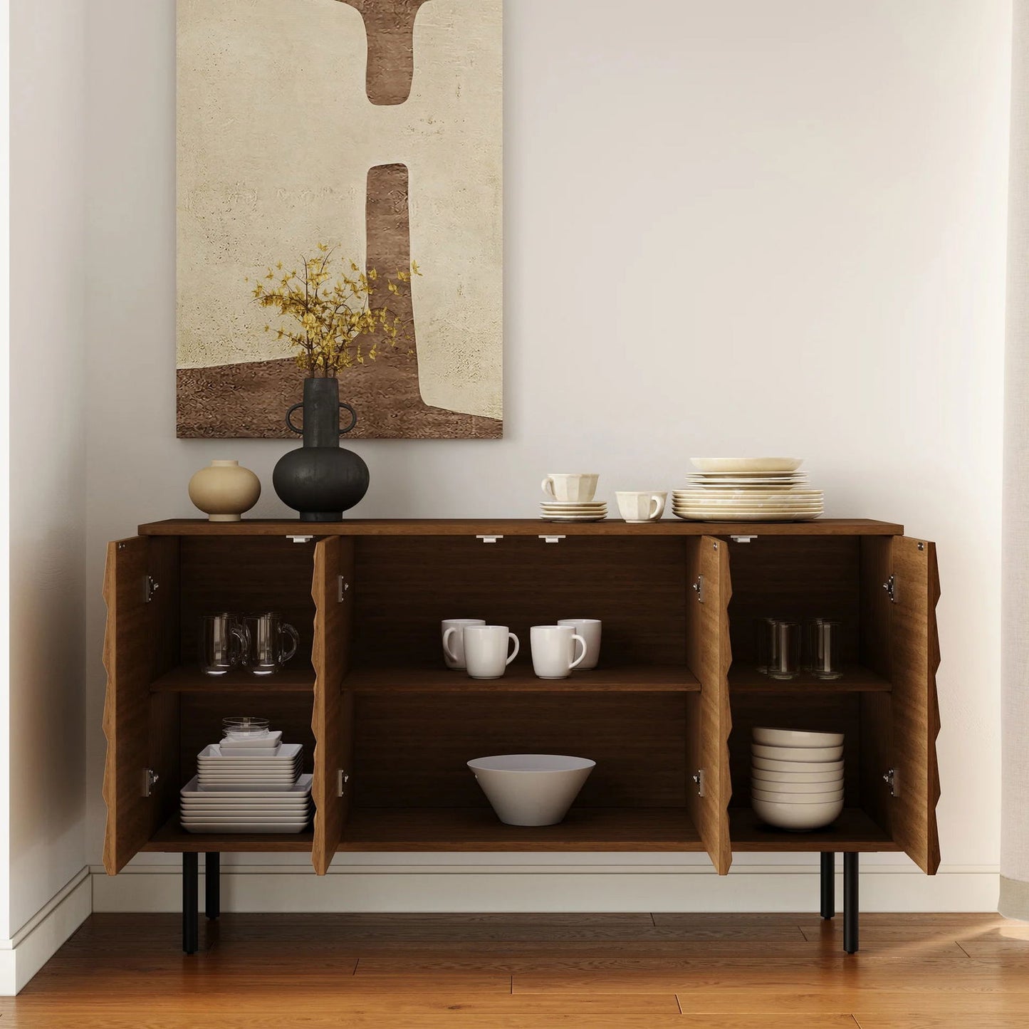 1500mm Walnut Wood Sideboard Cabinet For Dining Room - Homary