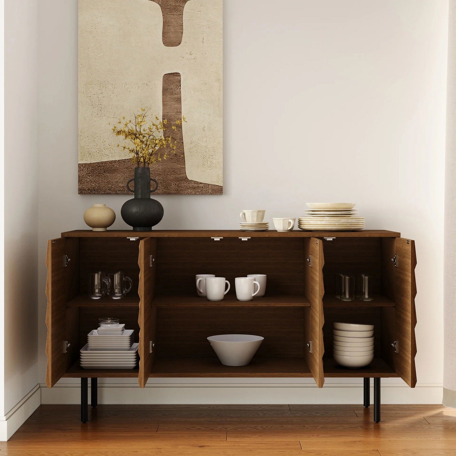 1500mm Walnut Wood Sideboard Cabinet For Dining Room - Homary
