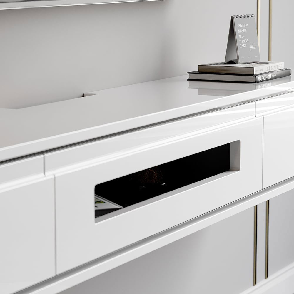 1500mm White Smooth TV Stand Postmodern Minimalist Floating Media Console with Storage - 