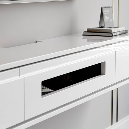 1500mm White Smooth TV Stand Postmodern Minimalist Floating Media Console with Storage - 