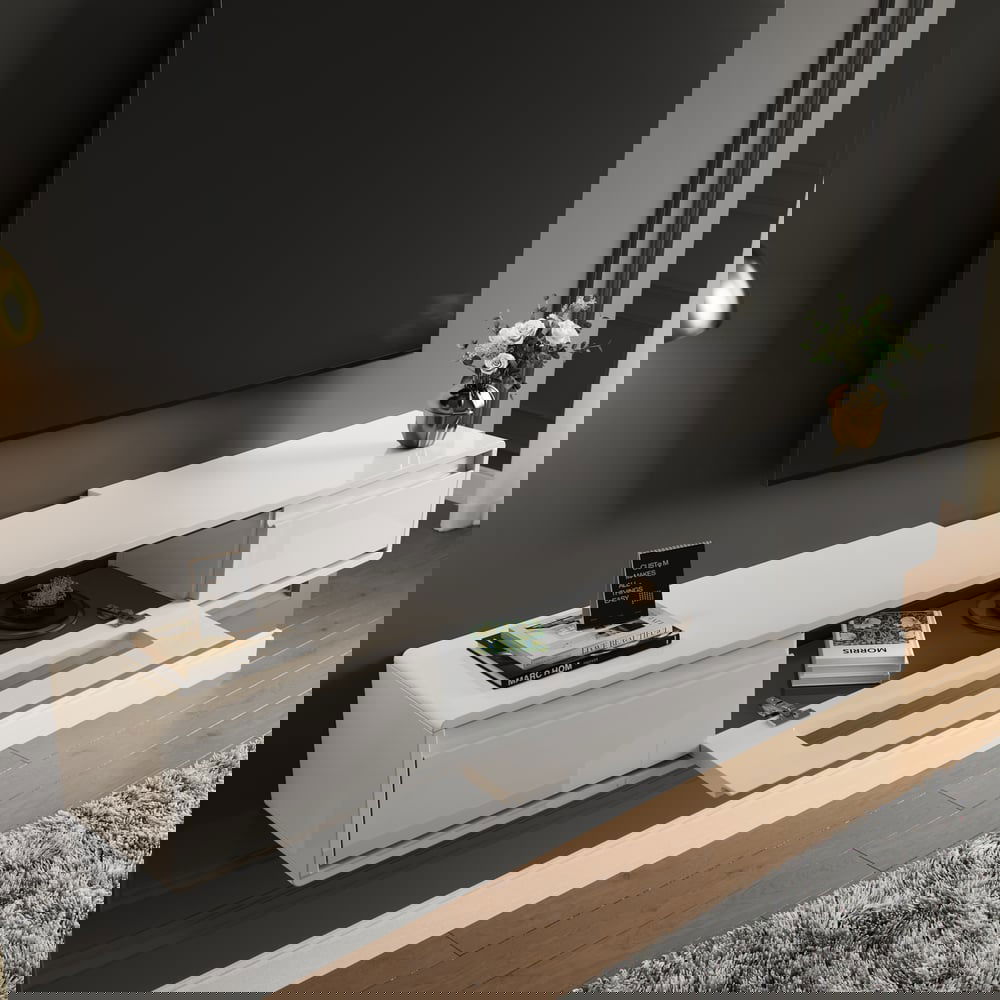 1500mm White Smooth TV Stand Postmodern Minimalist Floating Media Console with Storage - Approved By Design