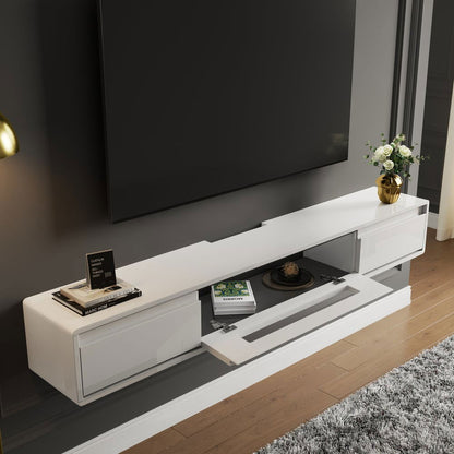 1500mm White Smooth TV Stand Postmodern Minimalist Floating Media Console with Storage - Approved By Design