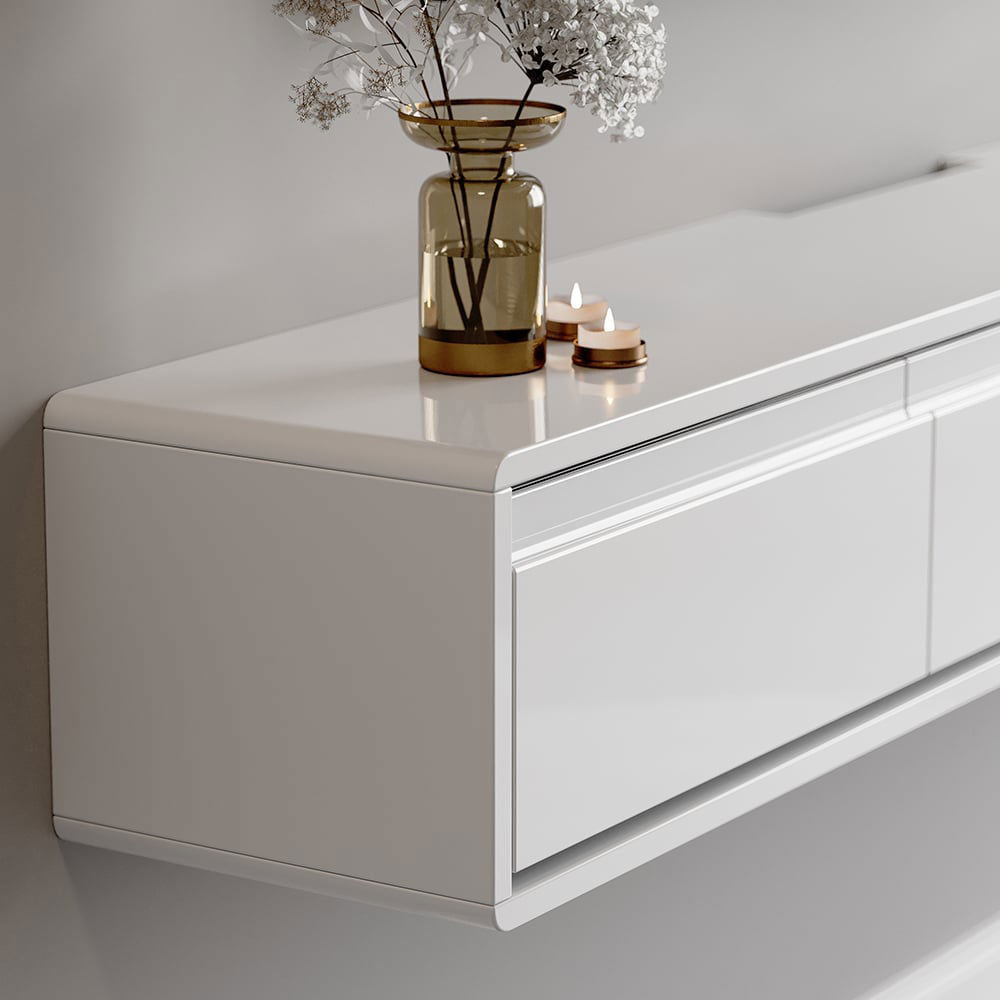 1500mm White Smooth TV Stand Postmodern Minimalist Floating Media Console with Storage - Approved By Design