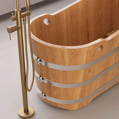 1510mm Japanese Oak Wood Soaking Bath Freestanding Modern Natural Bathtub - Approved By Design