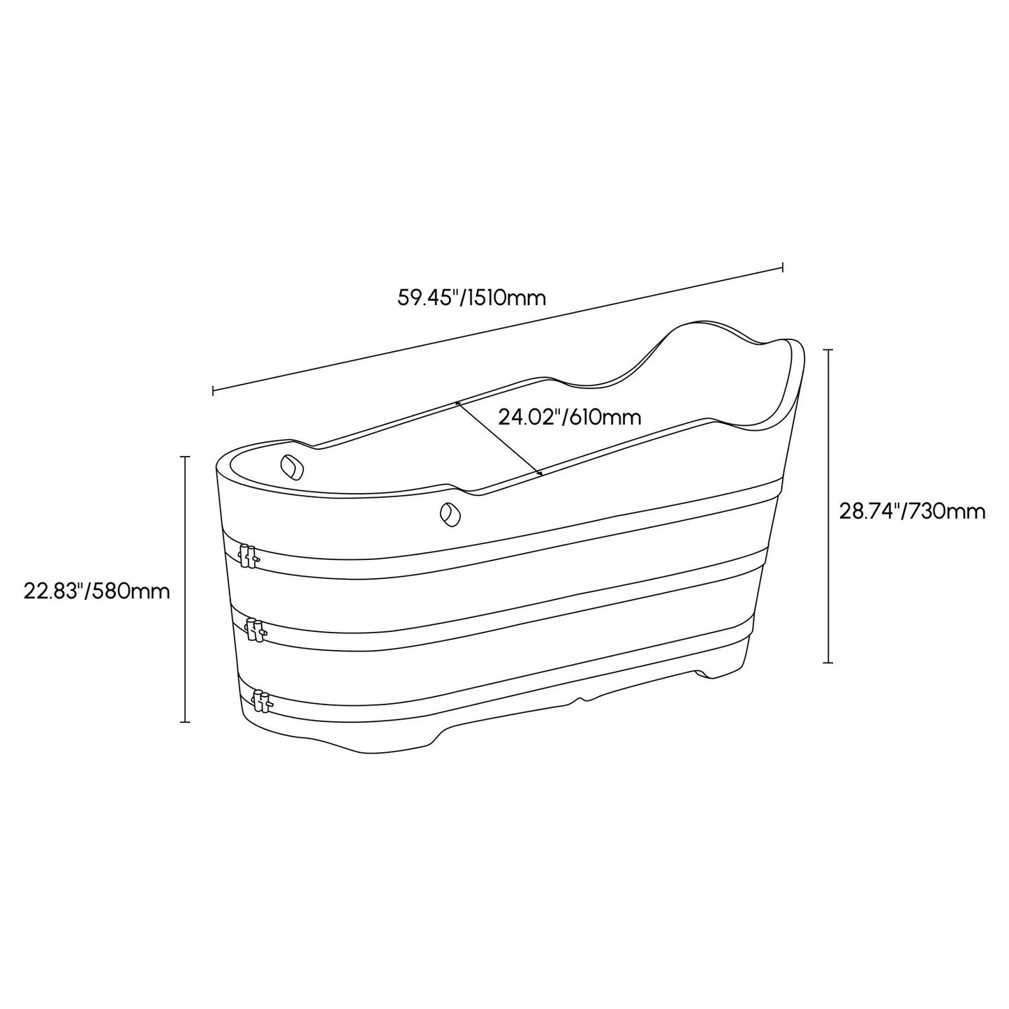 1510mm Japanese Oak Wood Soaking Bath Freestanding Modern Natural Bathtub - Approved By Design