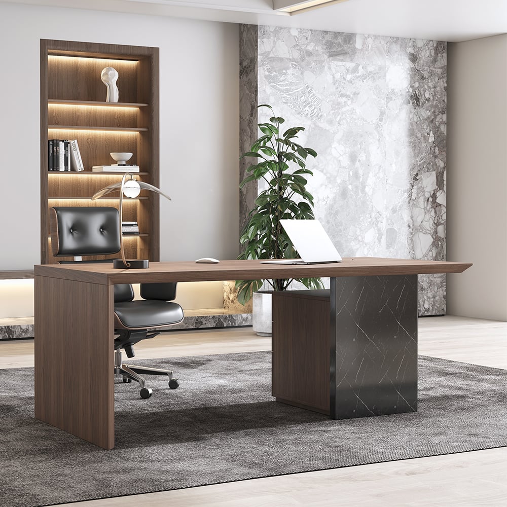 1520mm Modern Wooden Desk Walnut Home Office Desk with Filing Cabinet - Homary