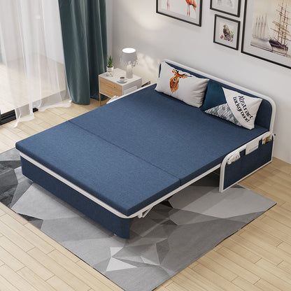 1530mm Modern Blue Cotton Linen Upholstered Convertible Sofa Bed with Storage - 