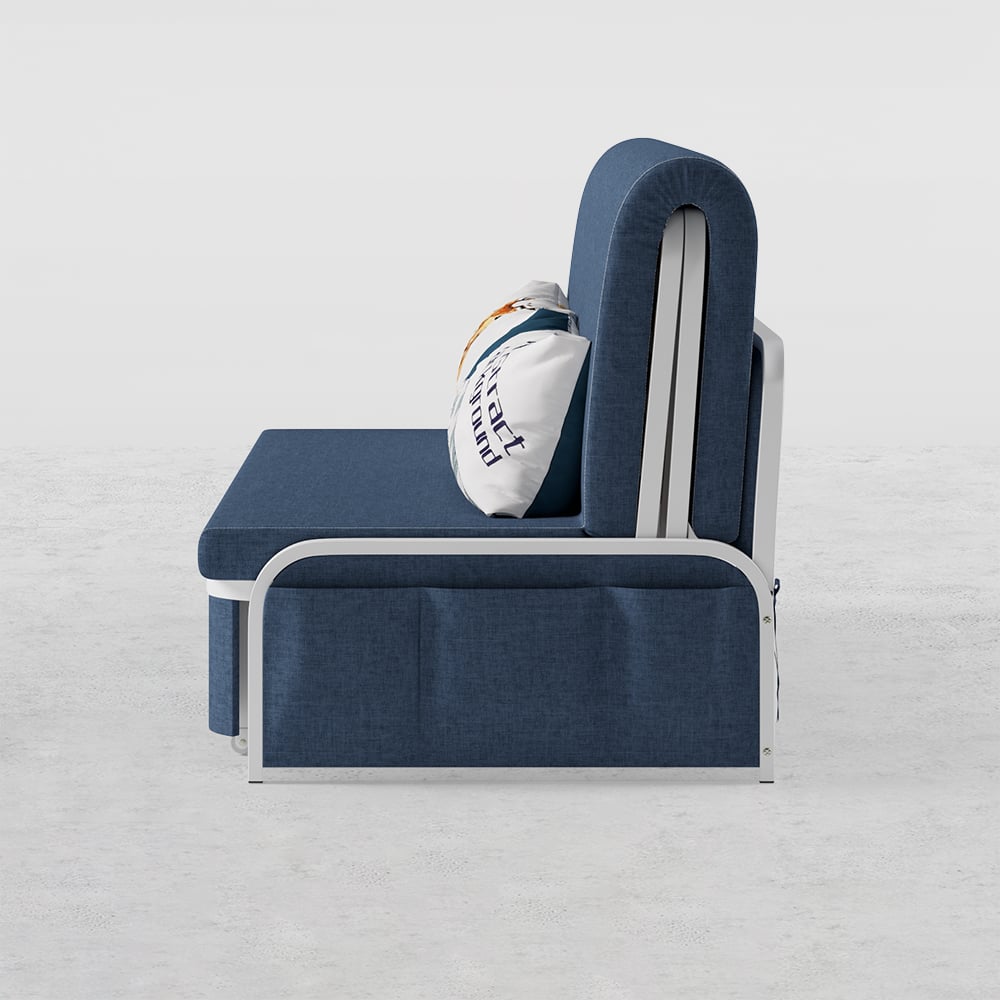 1530mm Modern Blue Cotton Linen Upholstered Convertible Sofa Bed with Storage - 