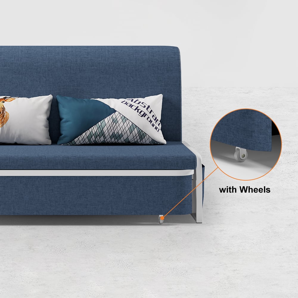 1530mm Modern Blue Cotton Linen Upholstered Convertible Sofa Bed with Storage - 