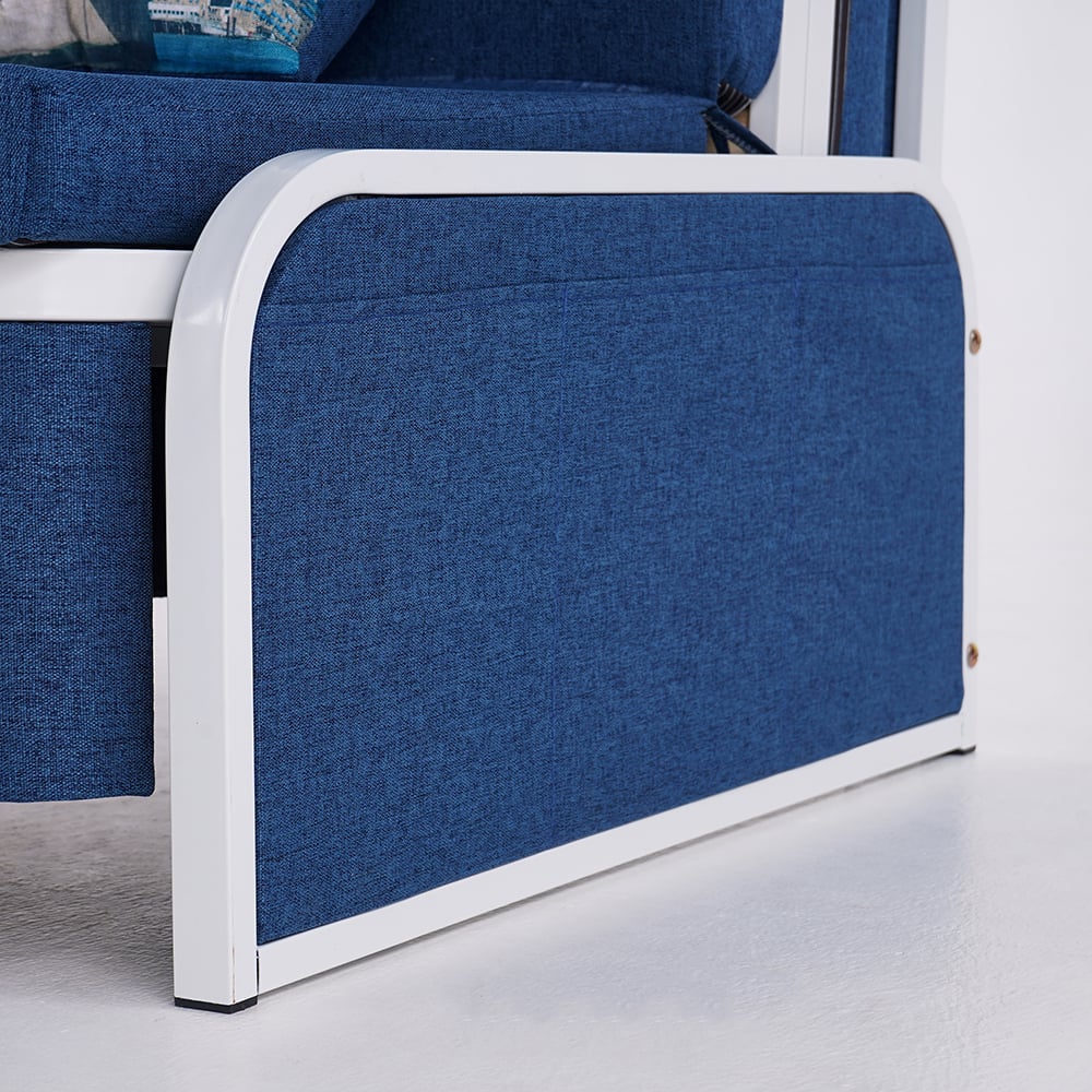 1530mm Modern Blue Cotton Linen Upholstered Convertible Sofa Bed with Storage - 