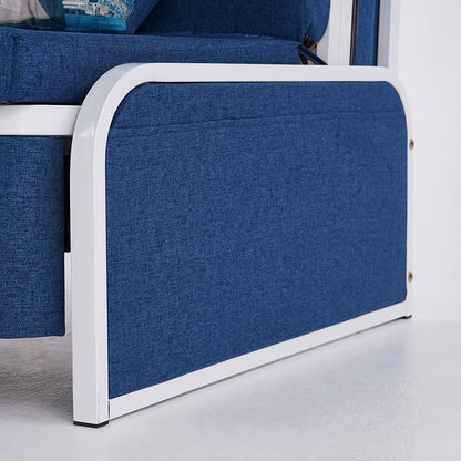 1530mm Modern Blue Cotton Linen Upholstered Convertible Sofa Bed with Storage - 
