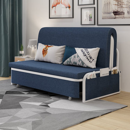 1530mm Modern Blue Cotton Linen Upholstered Convertible Sofa Bed with Storage - 
