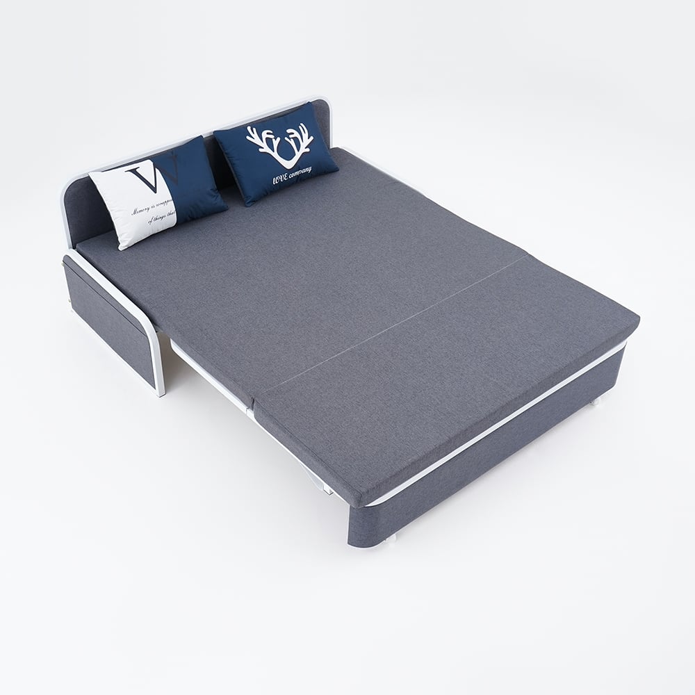 1530mm Modern Deep Grey Cotton Linen Upholstered Convertible Sofa Bed with Storage - 