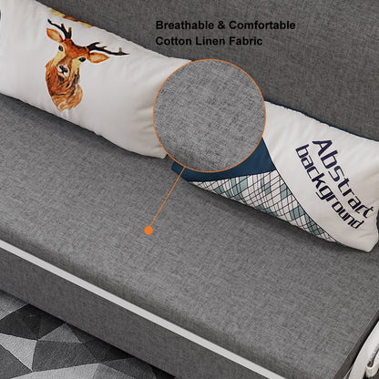 1530mm Modern Deep Grey Cotton Linen Upholstered Convertible Sofa Bed with Storage - 