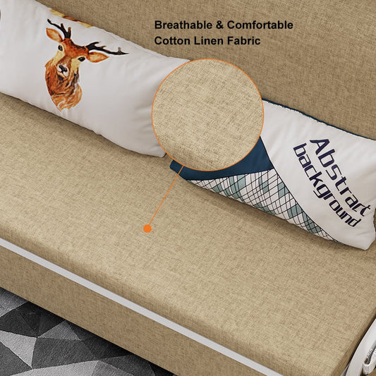 1530mm Modern Khaki Convertible Sofa Bed with Storage Cotton & Linen Upholstered Daybed - 