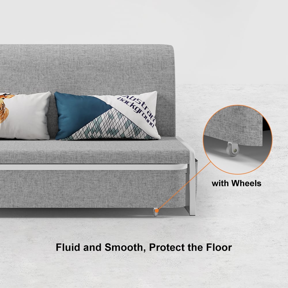 1530mm Modern Light Gray Cotton Linen Upholstered Convertible Pull Out Sofa Bed Storage - 