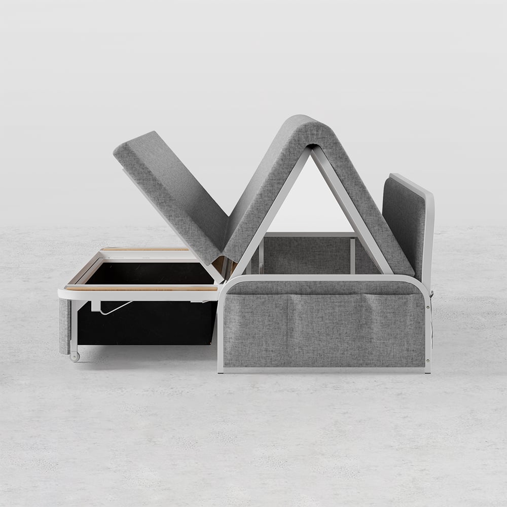 1530mm Modern Light Gray Cotton Linen Upholstered Convertible Pull Out Sofa Bed Storage - 